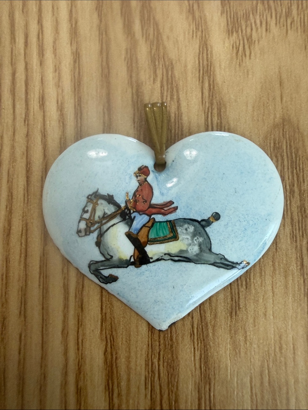 Vintage Enameled Austrian Heart Pendant with Equestrian Rider